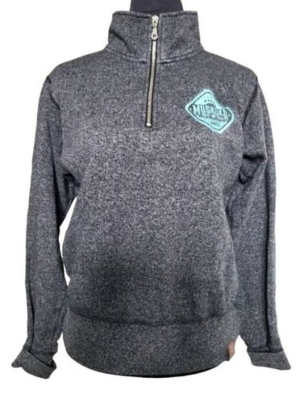 MUSKOKA Bear Wear Cotton Blend 1/4 Zip Long Sleeve Gray Sweatshirt Size XS
